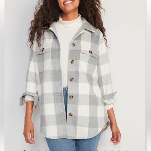 Old Navy soft brushed utility shacket flannel plaid gray jacket size Large tall
